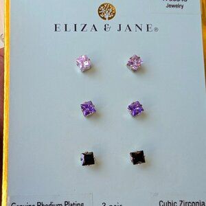 Eliza & Jane 3 Pairs of Stud earrings - Pink, Lilac and Black - NWT